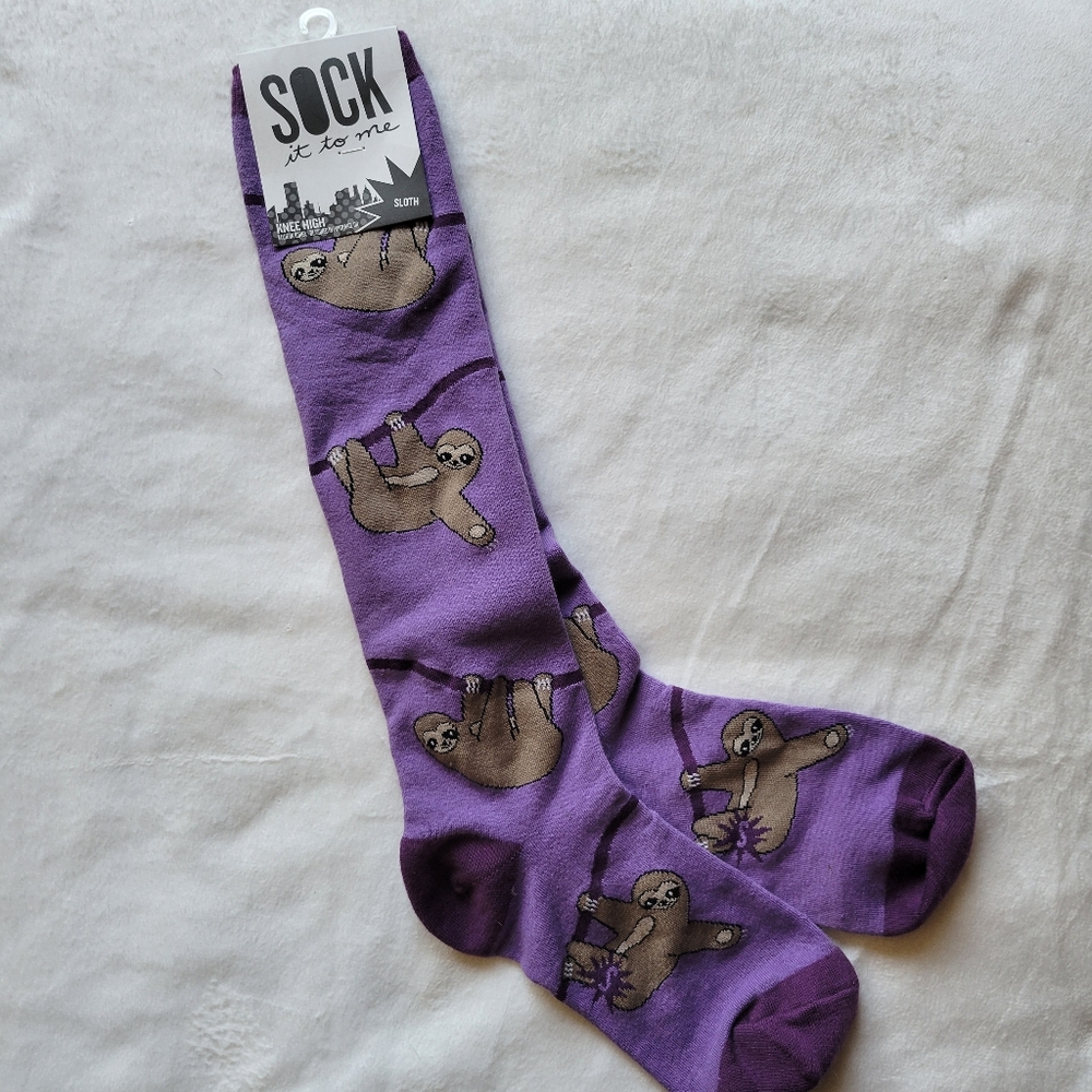 NWT Sock It To Me Purple Sloth Print Socks